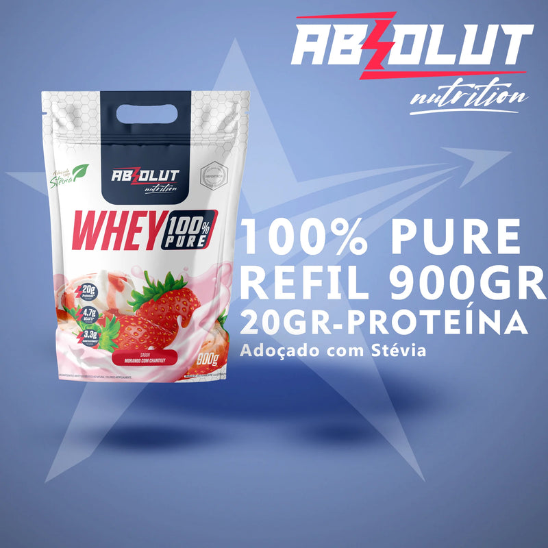 Whey Protein 100% Puro Refil 900g Morango com Chantilly - Absolut Nutrition