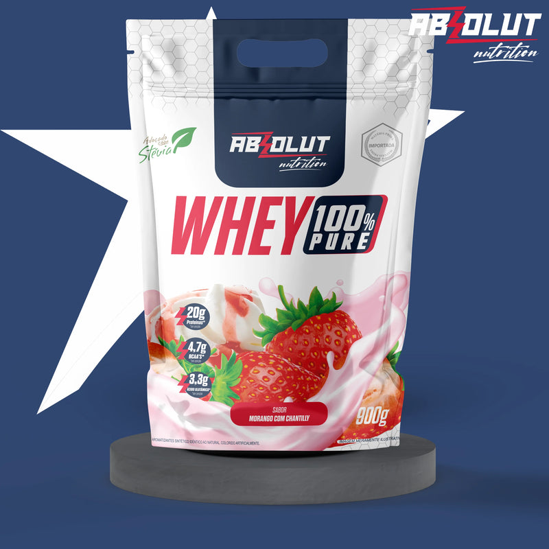 Whey Protein 100% Puro Refil 900g Morango com Chantilly - Absolut Nutrition